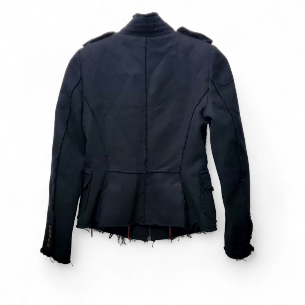 Zara Women Trafaluc Military Frayed Jacket Zipper Front Buttons Accent Black SM - Picture 2 of 8